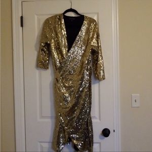 Eloquii gold sequin wrap dress